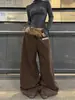 Pantalones de chándal con diseño de cuello de pelo estilo americano para mujer, pantalones holgados de pierna ancha con forro polar para otoño e invierno, pantalones largos hasta el suelo para danza de jazz
