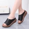 Sandalias de Cuero Genuino con Suela Gruesa Transfronterizas para Mujer, Nuevas Sandalias de Cuña Huecas de Verano, Sandalias de Playa de Moda para Usar al Aire Libre con Punta de Pez