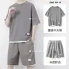 Traje casual de gofres de dos piezas para hombre, camiseta de manga corta fina de verano, marca de moda para hombre, top deportivo de seda helada, ropa