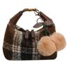 Moda Outono e Inverno Bolsa Xadrez para Mulheres 2025 Nova Lã Xadrez Cor Contrastante Bolsa Quadrada Pequena Bolsa Transversal de Ombro Único High-End