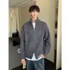 Nueva colección otoño/invierno 2024: Suéter de punto casual y de corte relajado, estilo retro americano, de cuello en V, prenda exterior de color liso para hombre