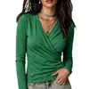 Ropa de Otoño Nueva Transfronteriza Europea y Americana para Mujer Camisa de Manga Larga Plisada con Cuello Cruzado Top Casual Mujer