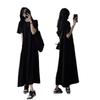 Vestido largo de verano para mujeres con sobrepeso, con escote en forma de pera, adelgazante, informal, holgado, de manga corta, color negro.