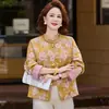 Nova jaqueta curta floral estilo chinês para mães, jaqueta elegante estilo nacional de outono plus size para mulheres pequenas de meia-idade e idosas