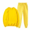 Conjunto Esportivo Masculino Algodão Outono e Inverno Manga Longa Gola Redonda Moletom Cor Lisa Casual Calça de Corrida Solta Conjunto de Duas Peças