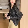 Jaqueta de Couro Nova Primavera e Outono Feminina Terno Pequeno Curta Emagrecedora Gola Redonda Item Quente para Transmissão ao Vivo Jaqueta de Couro Roupa Exterior