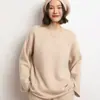 Novo suéter base versátil de malha quente, gola alta, caimento solto, afinador, espessado, cor pura de cashmere, para outono e inverno feminino