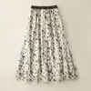 Falda de Algodón y Lino Estampada Estilo Retro Artístico Nueva Colección Verano 2026 Talla Grande con Cintura Elástica y Doble Capa en el Dobladillo Grande