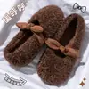 Zapatillas Mary Jane de Algodón con Tacón para Mujer 2026 Nuevo Otoño/Invierno Interiores Hogar Cálidas Felpa Adicional Antideslizantes Postparto Zapatos Peludos