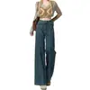 Jeans azules de pierna ancha para mujer talla grande 2026, con un diseño retro y un corte holgado de pierna recta, adecuados para primavera y otoño