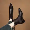 Botas Elegantes Cortas de Moda Minimalistas Elásticas de 5.5CM, Nuevas para Otoño/Invierno, Puntera Cuadrada, Tacón Grueso, Aumentador Oculto de Altura