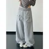 Calça Cargo Wide Leg Bolso Cor Blocada Lavada Retro Americana Feminina Outono Retro Cordão Solta Versátil Casual