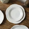 Plato de cerámica retro estilo francés blanco puro con relieve de vid floral, plato de postre, plato para aperitivos, plato de cena, plato hondo, plato ovalado