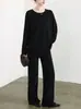 Traje de punto minimalista de alta gama estilo europeo para mujer, nuevo conjunto de dos piezas para otoño e invierno: top de cuello redondo grueso y pantalones largos