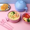 Tazón de fideos instantáneos de acero inoxidable 304 con tapa, lonchera portátil de doble capa para estudiantes, para uso doméstico y de oficina, taza de comida rápida con vajilla