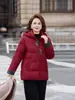 Chaqueta de Algodón con Felpa de Invierno para Madres de Mediana Edad y Mayores, Abrigo Cálido de Cuello Alto, Abrigo de Algodón Holgado y Elegante con Capucha para Abuelas