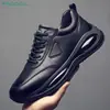 Zapatos de Hombre Transfronterizos, Zapatos Deportivos Casuales de Cuero Negro, Zapatillas de Correr Ligeras con Suela Gruesa para Hombre, Cómodos Zapatos de Papá para el Trabajo y el Trayecto