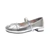 Sapatos de Salto Baixo Exclusivos Franceses 2026 Outono Novo Estilo Feminino Prata Mary Jane Sapatos de Salto Grosso Sapatilhas Sapatos Pequenos de Couro