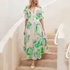 Otoño 2027 Sitio Independiente Moda Femenina Amazon Nuevo Estilo Europeo y Americano Ajuste Delgado Acampanado Gasa Estampado Vestido Largo Vestido de Playa