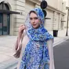 Bufanda Delgada Nueva para Exportación Transfronteriza de Comercio Exterior, Colores de Primavera y Otoño, Chal Azul Bohemio para Cubrir la Cabeza