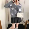 Chaqueta Suéter Jacquard de Bloques de Color Florales Tridimensionales Estilo Coreano, Nuevo Cardigan de Punto Versátil Dulce Juvenil Cuello Redondo para Primavera y Otoño