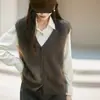 Nuevo chaleco cárdigan de punto de cachemira y lana para otoño e invierno con cuello, top sin mangas forrado de polar
