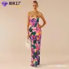 Top de Tubo Sexy Europeo y Americano Transfronterizo Espalda Descubierta Vestido Largo Ajustado Fábrica Personalizada Estampado Colorido Vestido Estilo Vacaciones
