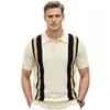 Ropa de Hombre Transfronteriza Color de Verano Bloque de Color Raya Vertical Camisa Polo para Hombre con Cuello de Solapa, Suéter de Punto de Manga Corta de Lujo Ligero Sj0172