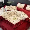 Estilo Princesa Francesa Encaje Terciopelo de Leche Colcha Juego de Cuatro Piezas Invierno Engrosado Terciopelo Coral Cálido Funda de Edredón Ropa de Cama 3