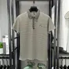 Camisa polo Paul para homens, fina de verão, bordada, gola de lapela, algodão de seda gelada, listrada, manga curta, camiseta casual para homens jovens e de meia-idade