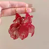 Nuevos Pendientes de Clip Rojos de Carpa Estilo Chino Sin Agujeros, Pendientes Festivos Exagerados para Bodas, Pendientes de Novia para Mujer