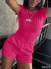 Conjunto de Dos Piezas de Color Sólido con Mangas Cortas y Shorts Transfronterizo Europeo y Americano de Amazon para Mujer Traje Deportivo Casual de Color Sólido Tendencia de Verano