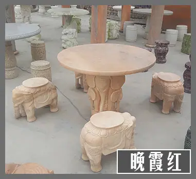 天然石材晚霞红 石雕小象坐凳