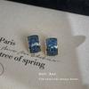 Pendientes de gota de aceite en forma de C, sencillos, de color azul neblina blanca, con aguja plateada, de estilo coreano de alta gama y temperamento, al por mayor