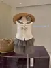Conjunto de niña en stock: Camisa a rayas con cuello azul marino estilo universitario, top sin mangas nuevo de verano para bebé, falda de gasa con shorts