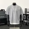 Camiseta Masculina Retro Americana com Gola Henry Falsa de Duas Peças Manga Curta para Verão Casual Solta Versátil Top Meia Manga Camisa Base