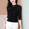 Elegante Atuendo de Otoño Camisa Base Negra de Alta Gama para Mujer 2025 Nueva Camiseta de Manga Larga de Otoño Top Elegante de Primavera y Otoño