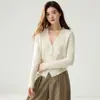 Cardigã de Malha com Gola de Cashmere para Mulheres, Novo Suéter Jacquard de Renda Outono e Inverno, Casaco de Lã, Estilo Coreano Tendência Fonte Fábrica