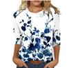 2024 Nova Moda Feminina Transfronteiriça Manga 3/4 Folha Estampada em 3D Camiseta Feminina Blusa Feminina Manga 3/4