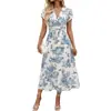 Ropa Baifen Transfronterizo 2026 Nuevo Estilo Vintage Elegante Vestido con Estampado de Paisaje Pastoral Cuello en V Ajustado a la Cintura