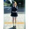 Conjunto de atuendo estilo universitario para un look juvenil, cárdigan de punto de manga larga para mujer, nuevo conjunto de dos piezas de falda plisada de cintura alta para otoño e invierno