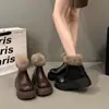 Botas Cortas Peludas Versátiles de Moda Zapatos de Algodón 2025 Nuevo Estilo de Invierno que Aumentan la Altura Adelgazantes de Suela Gruesa Punta Redonda Botas Ajustadas