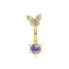 Anel de umbigo em formato de borboleta com zircônia colorida transfronteiriço, piercing de umbigo, joia para perfuração corporal, fábrica de origem, atacado online