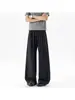 Calça Masculina de Seda de Gelo Listrada, Estilo Verão Fino, Roupa Masculina Estilo Old Money, Calça Larga Casual Caída Tamanho Grande Yamamoto