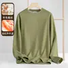 Camiseta Base de Lana de Doble Cara de Peso Pesado para Hombre con Cuello Redondo, Manga Larga de Color Sólido, Otoño e Invierno