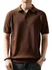 Camisa de punto de manga corta de seda helada estilo old money americano para hombre, polo texturizado holgado de verano para commuting