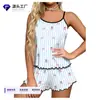 Conjunto de Pijama Transfronterizo para Mujer, Conjunto Sexy de Seda de Leche sin Espalda, Pijama de Casa Estampado para Mujer Estilo Europeo y Americano