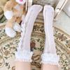 Meias Brancas Vazadas de Renda Lolita Princesa Laço Meias Finas de Renda para Panturrilha Estilo Doce Lolita
