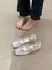 Elegantes Zapatos de Ballet Estilo Francés con Lazo, Tacón Oculto, para Mujer 2026 Primavera/Verano, Puntiagudos Cuadrados, Plateados, Zapatos Mary Jane