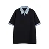 Rumei Marca de Tendencia Estilo Americano Cuadros Patchwork Falso Dos Piezas Cuello Camisero Manga Corta Verano Casual Holgado Estilo Universitario Camisa Polo para Hombre